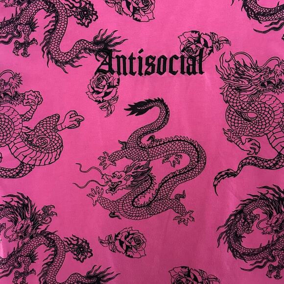 Rue21 Y2K Antisocial Rose Dragon Print Top Short Sleeve Crewneck Pink Black SZ M - Picture 8 of 9